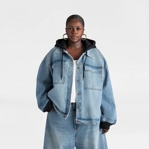 KBB KAHLANA Target 1X Extra Large The Denim and Fleece Hoodie Jean Jacket / Coat